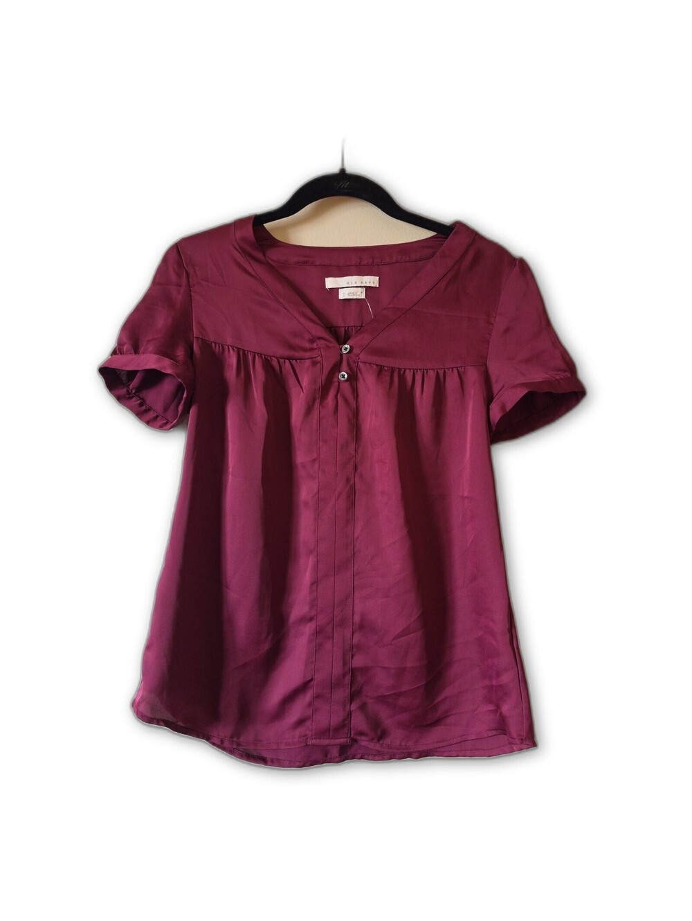 Old Navy Top Womens Sz small Plum Trim V-Neck Pleated Front Boho Peasant